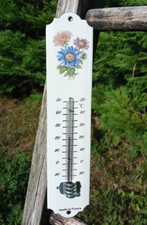 Ancien thermomètre extérieur émaillé déco bouquet de fleurs 25 cm made in France