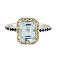 Bague halo saphir aigue-marine