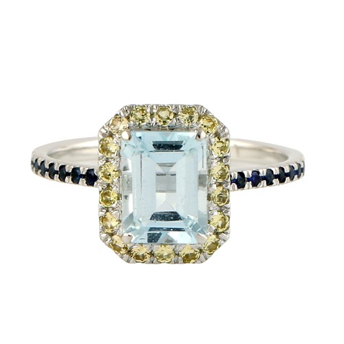 Bague halo saphir aigue-marine