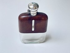 Ancien Flasque Whisky Cuir Argent 1920 Antique Leather Safari Flask James Dixon