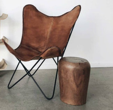 Fauteuil Papillon En Cuir Façonné À La Main Style Rétro Pour Salon