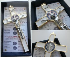 Crucifix Croix Vernis Blanc Saint Benoît Or CM 20 100% Fabriqué En Italy 2017