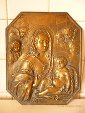 plaque bronze 18e, vierge à