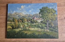 tableau ancien paysage montagne Vercors Triève mens château montmeilleur ch.brun