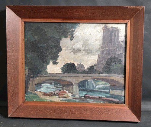 Tableau huile bord seine - tableau,