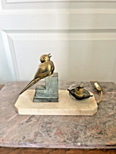 Ancien Lampe Chevet Veilleuse Art Déco Marbre Oiseau