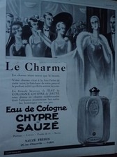 EAU DE COLOGNE CHYPRE DE SAUZE + PHILIPS RADIO pub papier ILLUSTRATION 1927 col