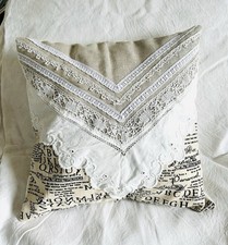 Housse Coussin *Dentelle*, Lin, style ancien , blanc ,dentelle vintage