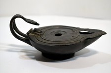 LAMPE à HUILE métal anses SERPENTS TETE DE PHARAON marque B & AB Patent XIXe