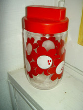 UN POT BOCAL verre de la Marque "HENKEL" fleurs émaillé ROUGE  - VINTAGE 1970