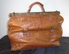 ANCIEN SAC SACOCHE MEDECIN DOCTEUR CUIR LAITON BAGAGE VOYAGE VINTAGE