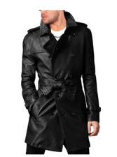 Manteau Trench En Cuir Noir