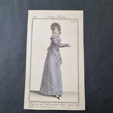 Gravure de Mode 1819 Costume Parisien Chapeau Robe Empire Fashion Etching