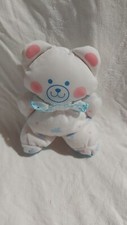 Doudou Peluche Ours Blanc Rose bleu FISHER PRICE Vintage Tbé 