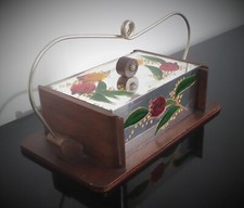 Ancienne boite à gâteaux motif floral-Peinture sur verre-Boite à sucres-Mi-XXème