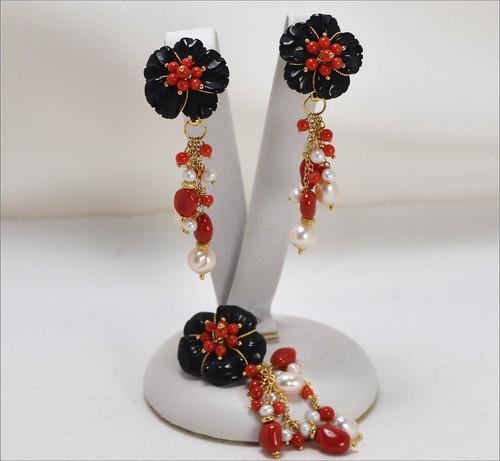 Parure fleurs onyx - fleurs,