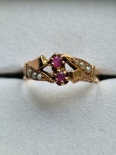 Bague Ancien 1900 Or 18 Carats 750 Rubis Et Perles TDD 55 56