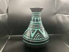 Vase Vintage Céramique Émaillée Bleu Turquoise Marron Foncé Signé Jacquet.