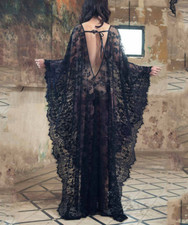 Déshabillé de nuit ou peignoir de plage noir transparent dentelle extra long