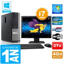 PC DELL 990 SFF Core I7-2600  Ram 4Go Disque 2 To Wifi W7 Ecran 22"