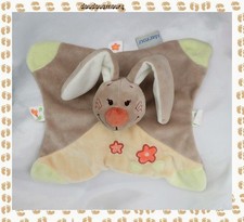 Doudou Peluche Lapin Plat Pol Et Jade Beige Jaune Fleur Orange Nattou