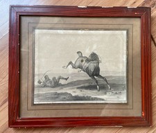 VERNET Horace, Lithographie 1820 « Le cavalier demonté ». Cheval. Équitation.