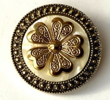 BROCHE PINCE FOULARD vintage NEUF doré TREFLE à 5 FEUILLES cercle 2,9cm NEUF