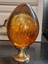 Ancienne Et Belle Boule D'escalier Nid D'abeille Signée Verreries De Bréhat