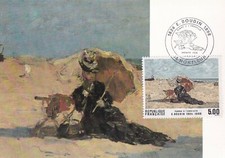 Carte postale 1er Jour timbre 1987 tableau peintre E BOUDIN femme HONFLEUR