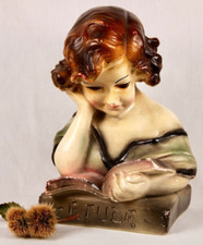 XXe Étude Buste de Jeune Fille Statue Plâtre Polychrome époque Art Déco FRANCE