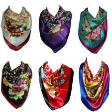 Magnifique Soie Imprimé Floral Satin Style Foulard Carré