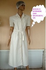 ROBE BLOUSE D INFIRMIERE VINTAGE D APRES GUERRE DE 1940 NEUVE 100% LIN T 42 NEUV