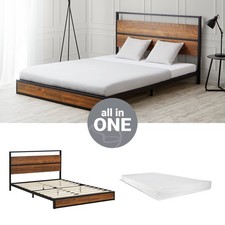 Lit Métal 140x200 Matelas Cadre de Lit Double Futon Sommier à Lattes Homestyle4u