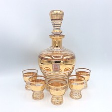 Service à liqueur en verre soufflé doré par la Verrerie de Monaco XXème