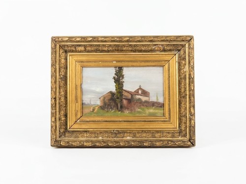 Tableau ancien paysage rural