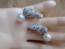 ARGENT 925 RHODIÉ - CHATS - CLOUS AVEC CLIPS PROTECTION - PERLES ET ZIRCONIUM