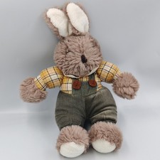 Ancienne peluche lapin salopette marron velours carreaux JEMINI 30 cm - 36509