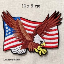 ÉCUSSON PATCH - Drapeau USA  Aigle bicolore, 12 x 9 cm, applique thermocollante