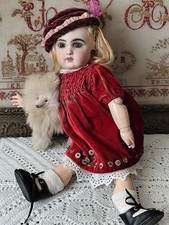 Adorable Petite JUMEAU Taille 3_Yeux fixes sulfure_Poupée ancienne_32 cm environ