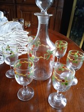 SERVICE A LIQUEUR EN VERRE EMAILLE MOTIF FRUIT