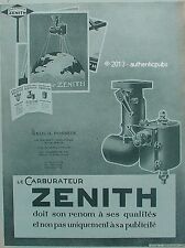PUBLICITE ZENITH CARBURATEUR FILTRE D'ESSENCE EPURATEUR D'AIR DE 1927 FRENCH AD