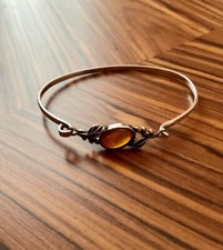 Art deco AMBRE, ARGENT MASSIF, BEAU BRACELET OUVRANT ANCIEN, POINÇON