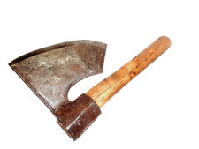 BELLE HACHE A BUCHER  FER FORGE 19E / ART POPULAIRE OUTIL ANCIEN SABOTIER