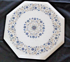 Table D'Angle En Marbre 15" Avec Incrustation Florale Pietra Dura Artisanale