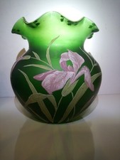 ancien Vase pate de verre decor emaille fleurs iris  Legras Montjoye art nouveau