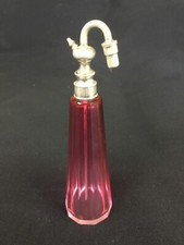 Ancien vaporisateur flacon parfum cristal à facettes rose