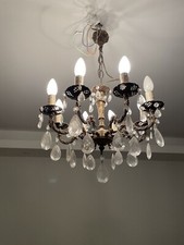 Lustre cage ancien à pampilles 4 bras, 4 lumieres