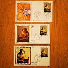 ⭐ FRANCE Lot3 Enveloppes Peintre VERMEER Dentellière 1985 FDC 1er Jour Timbre ⭐