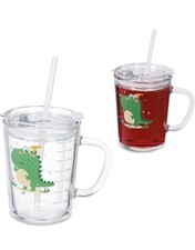 Relaxdays 2 x tasses pour enfants, motif dinosaure, verre à boire pour...
