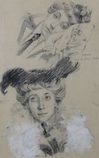 Paul César HELLEU (1859-1927) Portrait de Peggy "9 heures, envie de faire dodo"